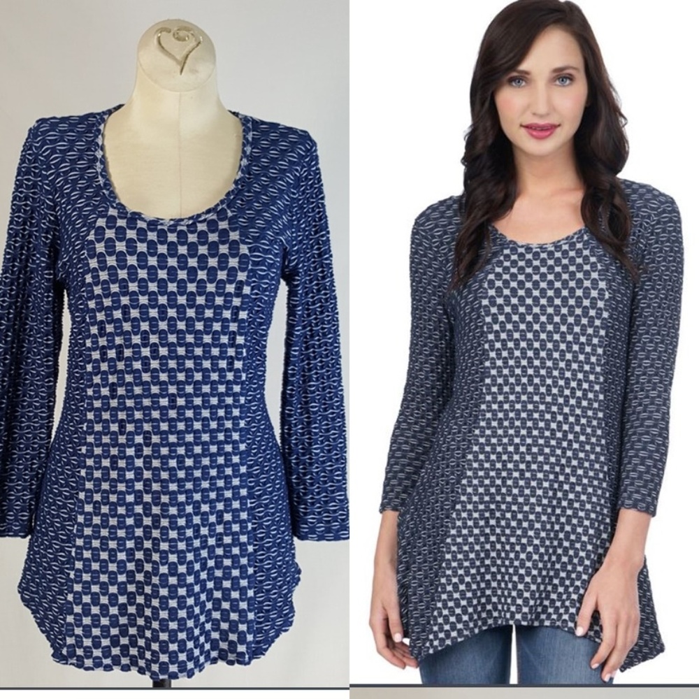 Tianello S Koi Tee Textured Knit Tunic Top Steve Barraza Checkerboard Cozy Chic
